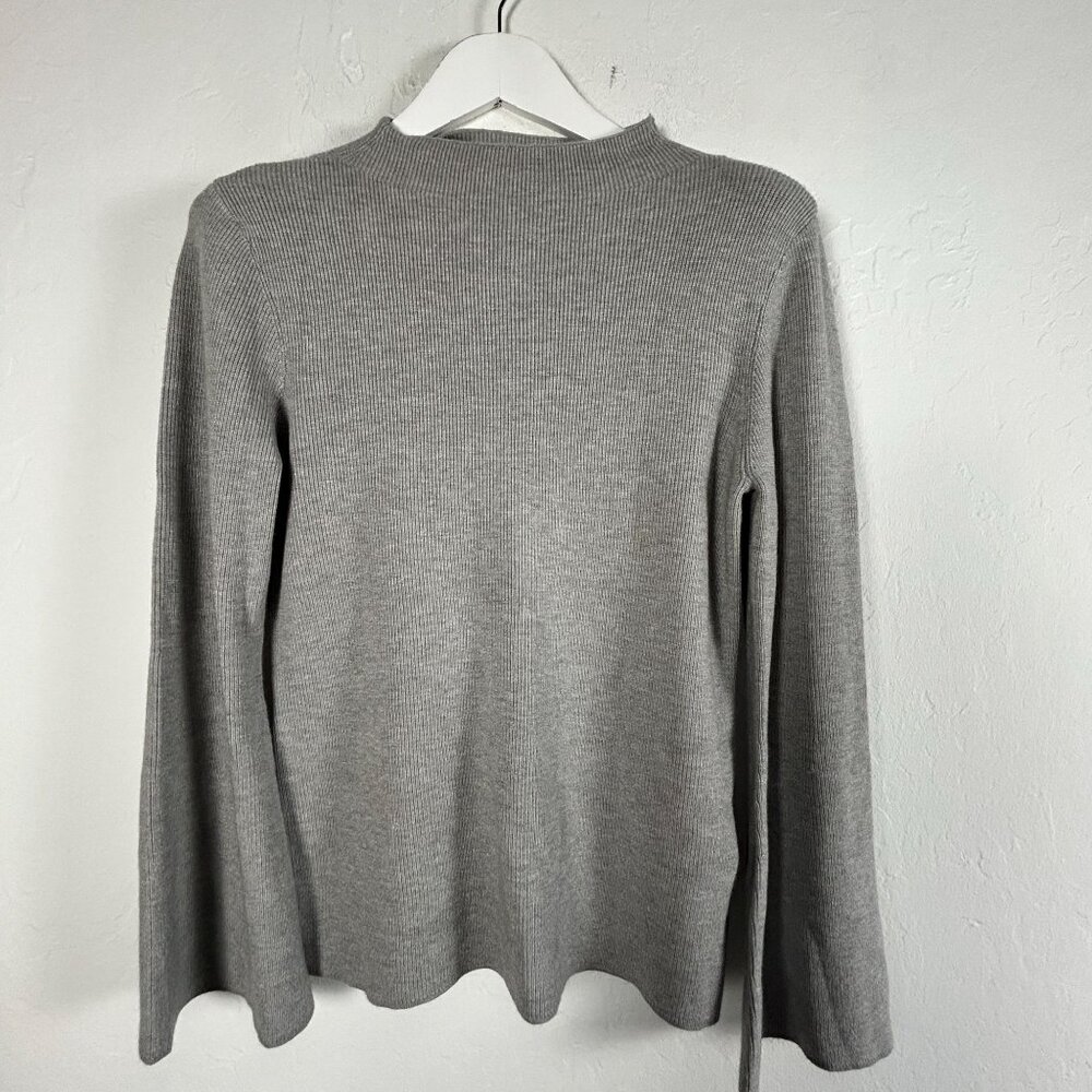 Anne Klein Womens Ribbed Knit Grey Heather Mock Neck Sweater Medium New $99